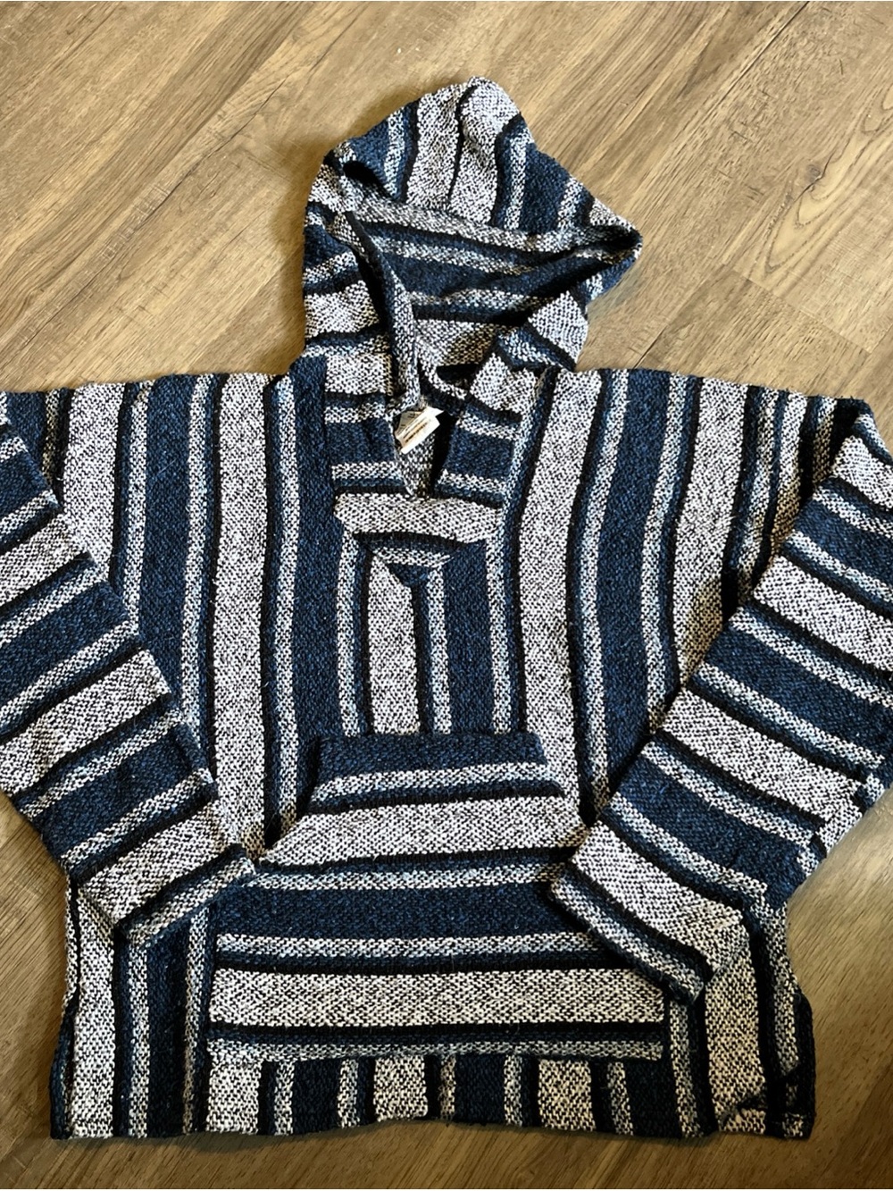 Striped Baja Hoodie Sweater - Navy & Gray unisex adult M